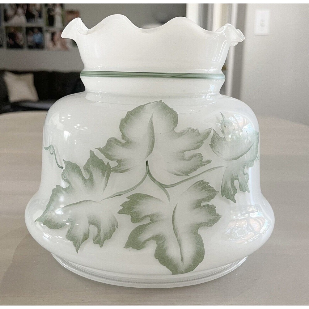 Vintage Milk Glass Lamp Shade Hand Painted Ivy Leaves